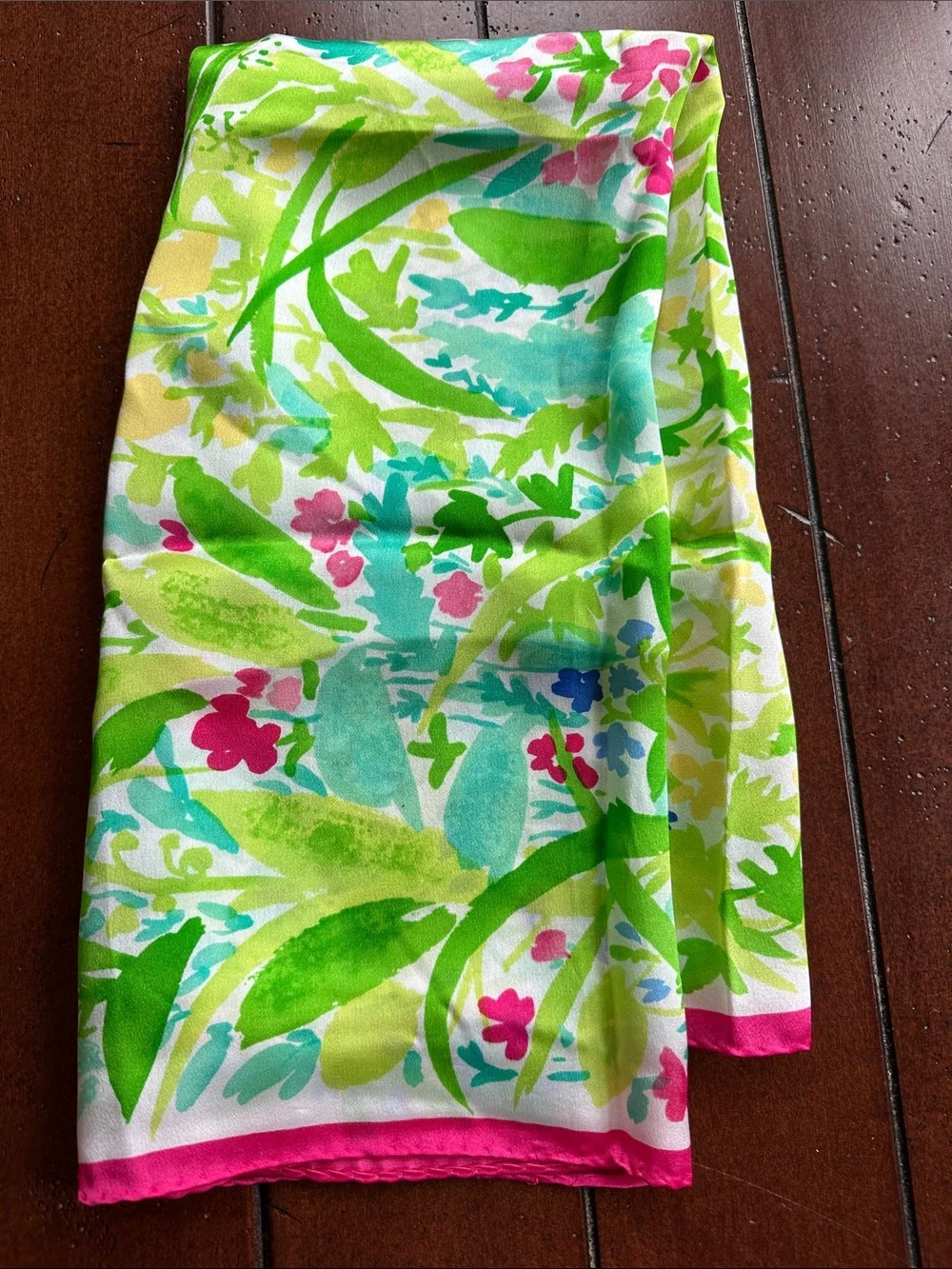 Three Floral Silk-Feel Scarf Bundle in Green, Pink and Black